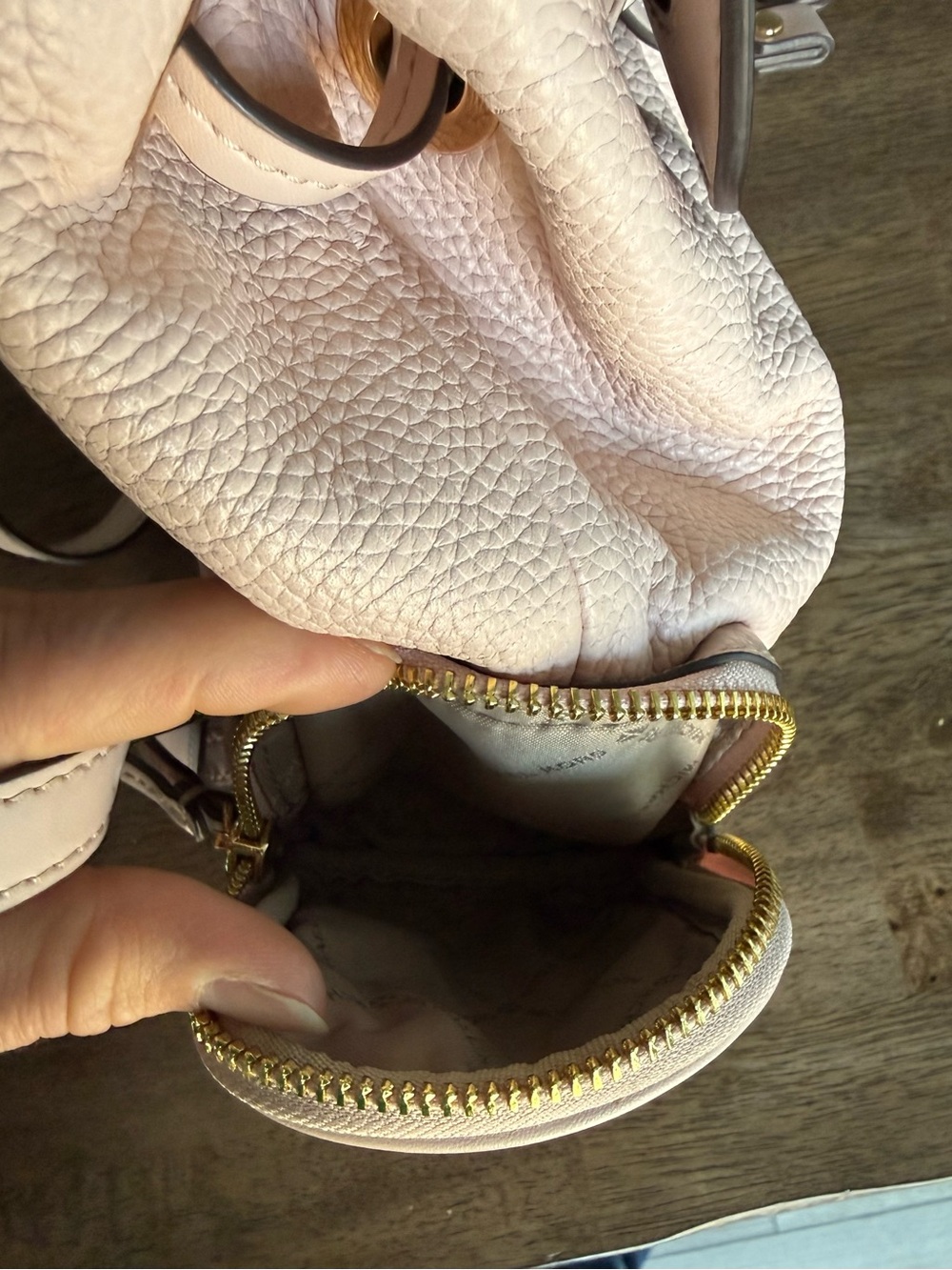 Michael Kors Pale Pink Leather Backpack with Gold Chain Detail - Picture 13 of 14